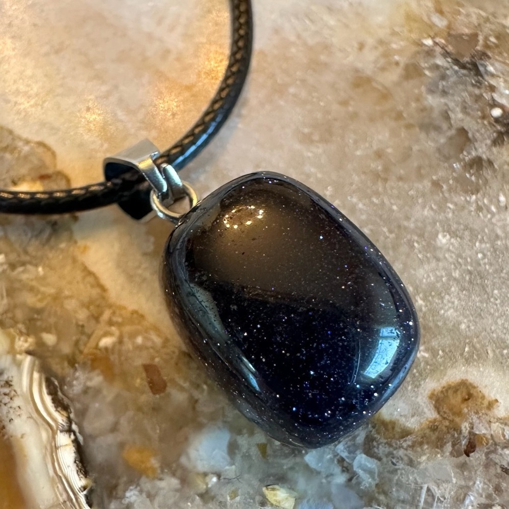 3117 Midnight Sparkle Blue Sunstone Pendant Necklace